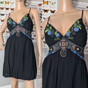 Vintage y2k Sue Wong Mini Dress Silk Fairycore Bubble Hem Whimsigoth Size 8P